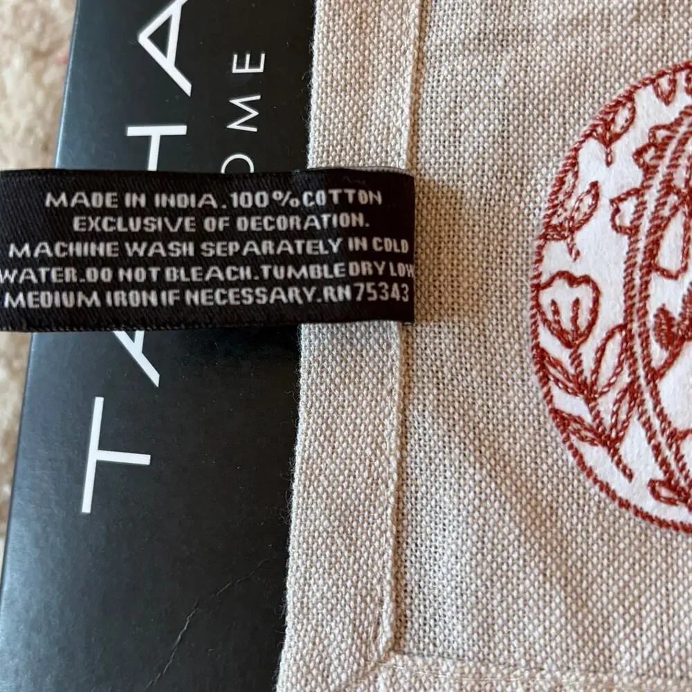 8pc Tahari Home Embroidered Pumpkin Napkins 100% Cotton 18x18 Fall Decor NEW
